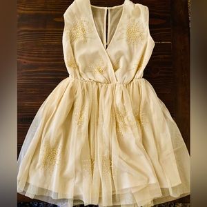 ASOS Cream Ivory Sequined Tulle Mini Dress Sleeveless Ballet Style Dress sz 8